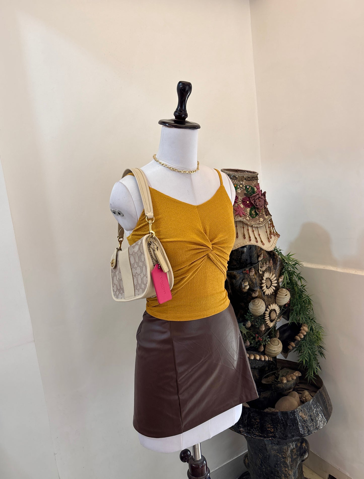 Mustard Ruched Knot Top