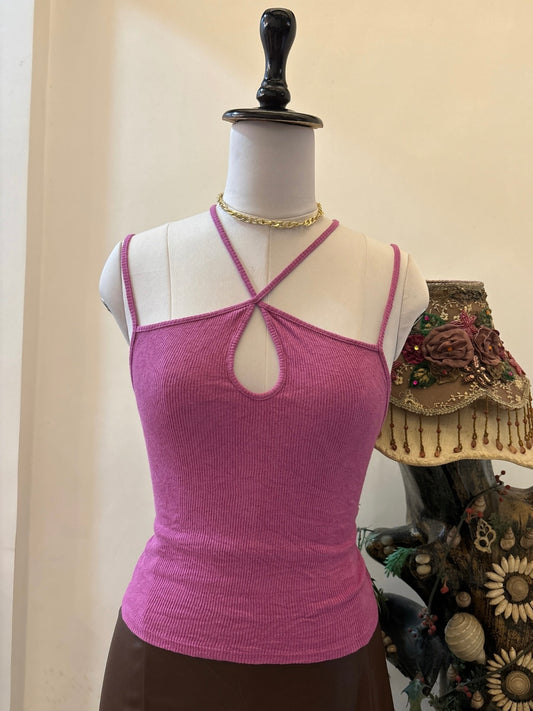 Purple Cutout Neck Top