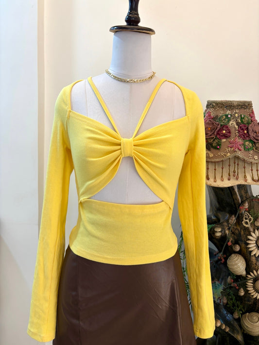 Yellow Bow Cutout Top