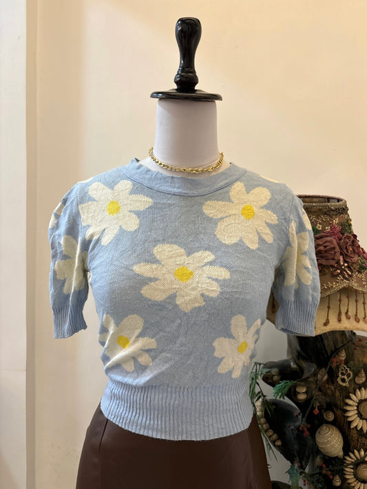 Blue Floral Sweater Top