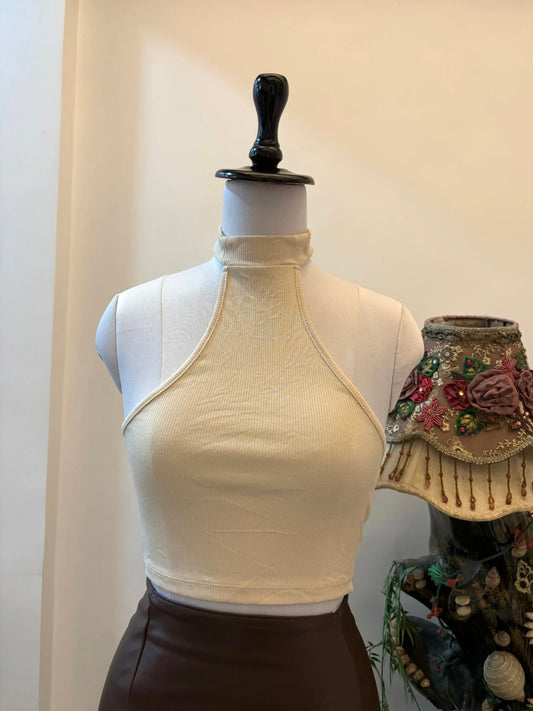 Cream Choker Neck Top