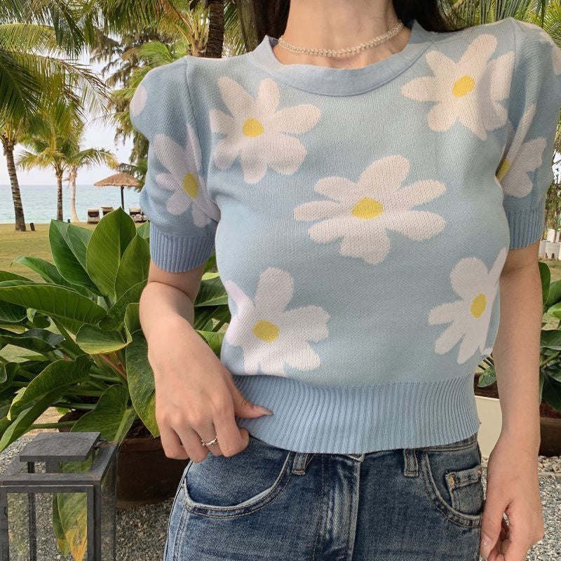 Blue Floral Sweater Top