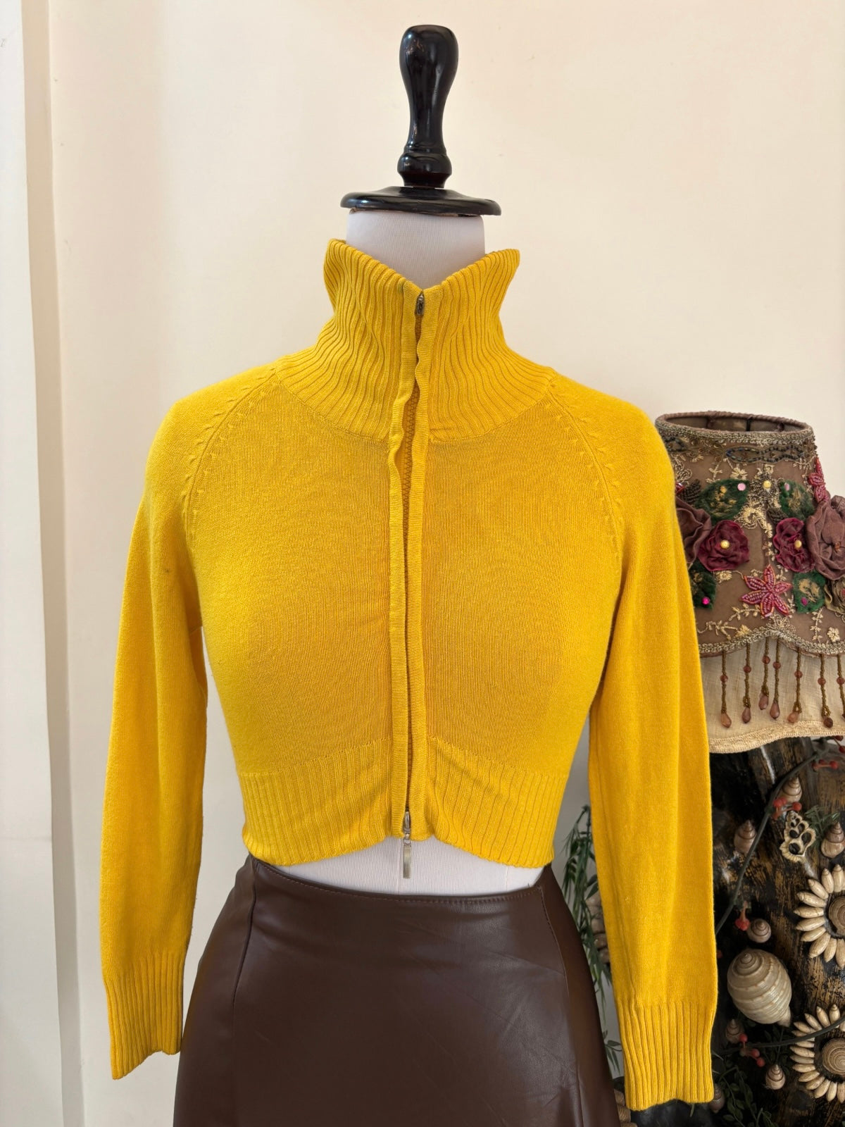 Yellow Cropped Zipper Top