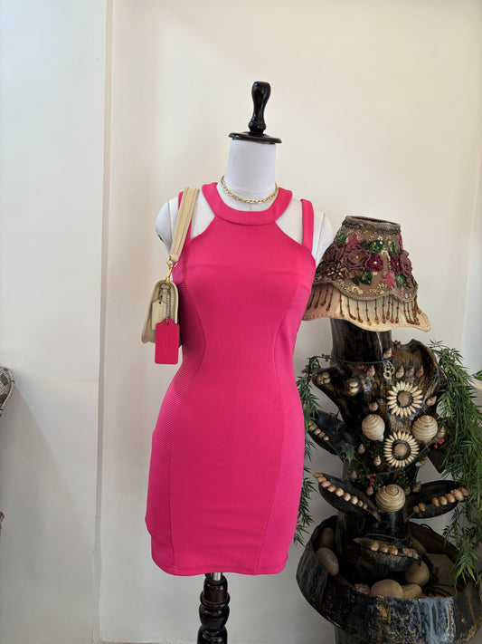 Hot Pink Cutout Back Bodycon Dress