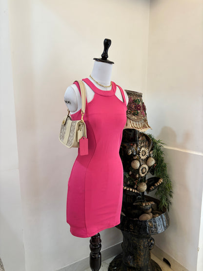 Hot Pink Cutout Back Bodycon Dress