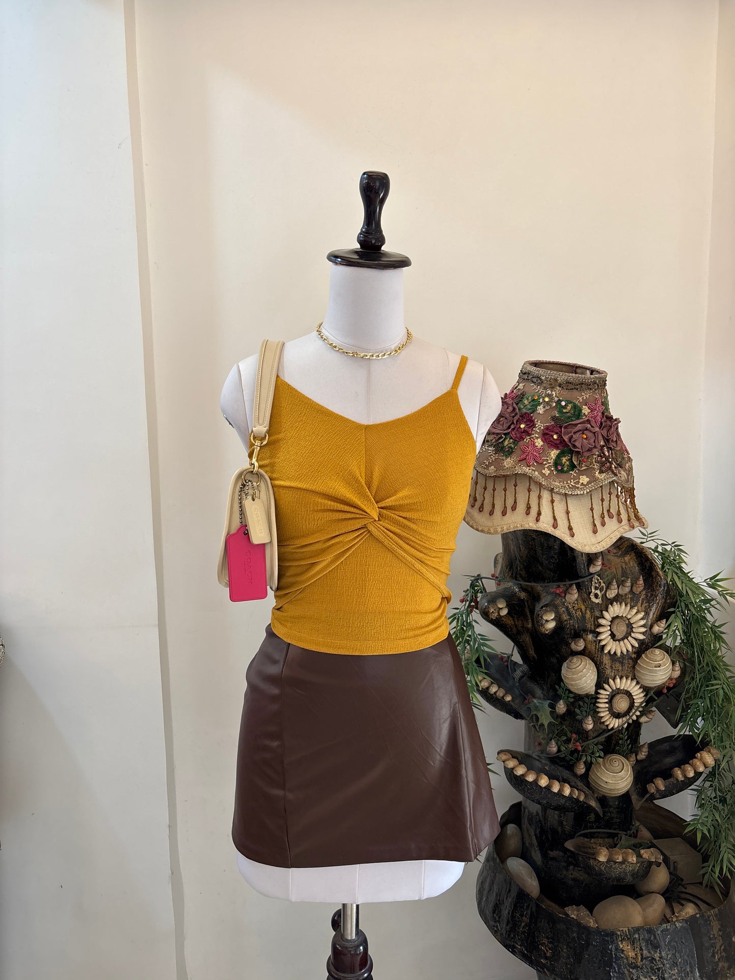 Mustard Ruched Knot Top