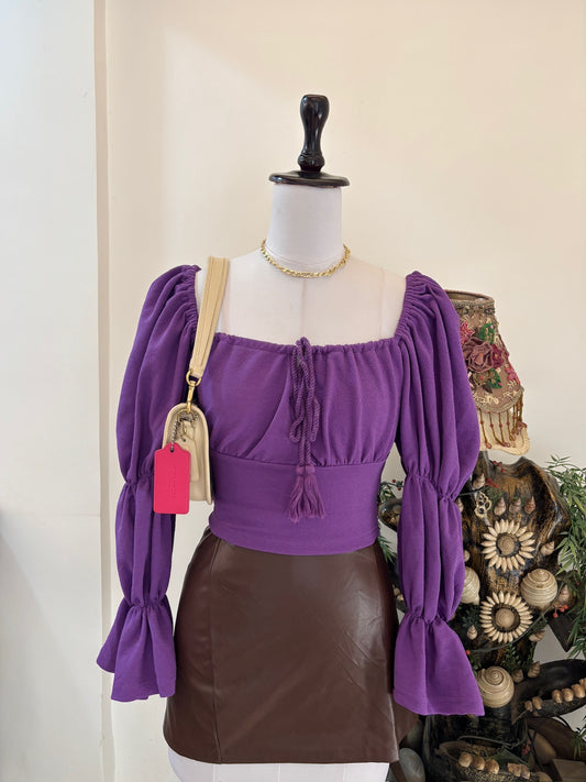 Purple Bustier Top with Balloon Sleeves