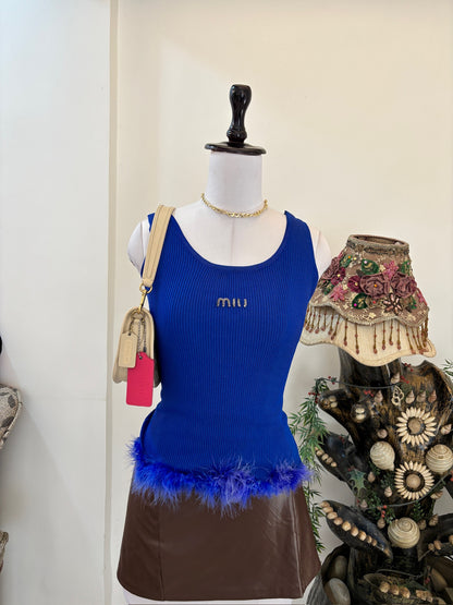 Blue Top with Faux Fur Hem