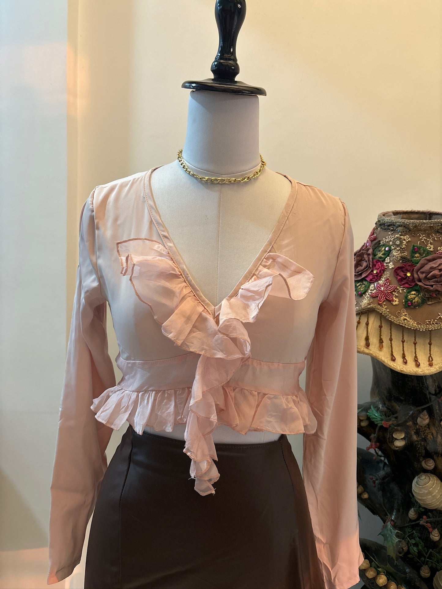 Pink Ruffle Top with Sheer Hem