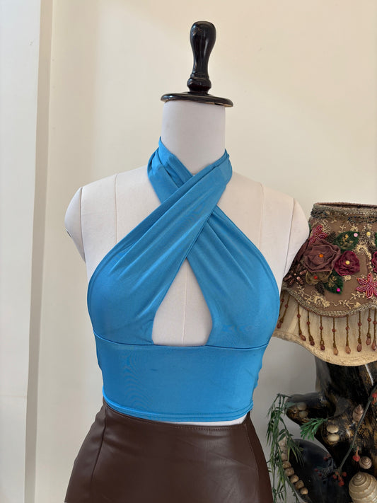 Blue Choker / Tie Neck Top