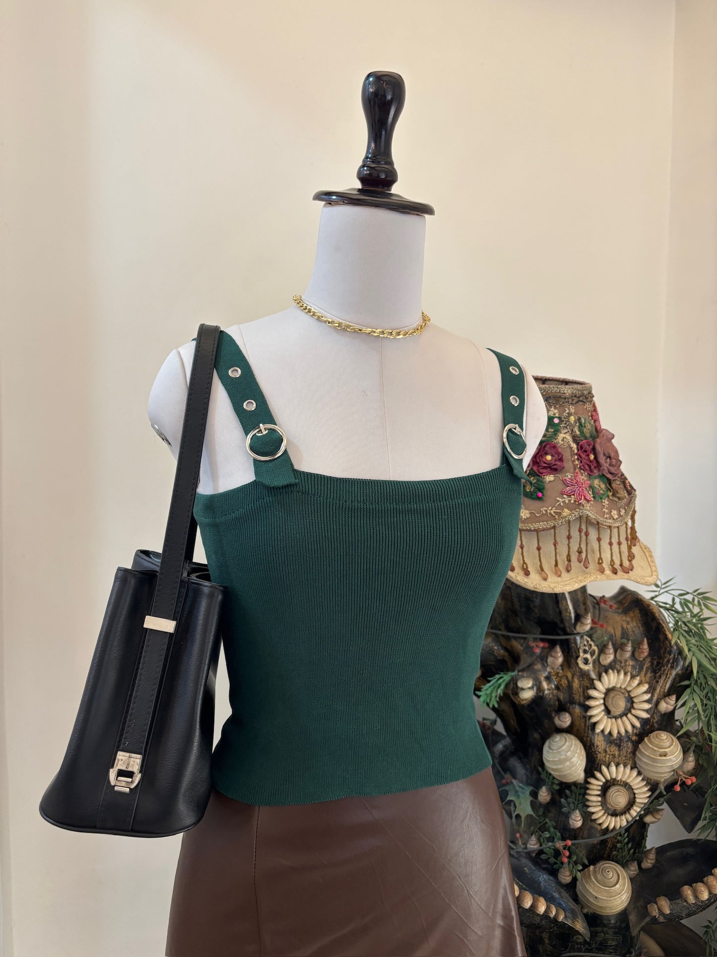 Dark Green Belted Top